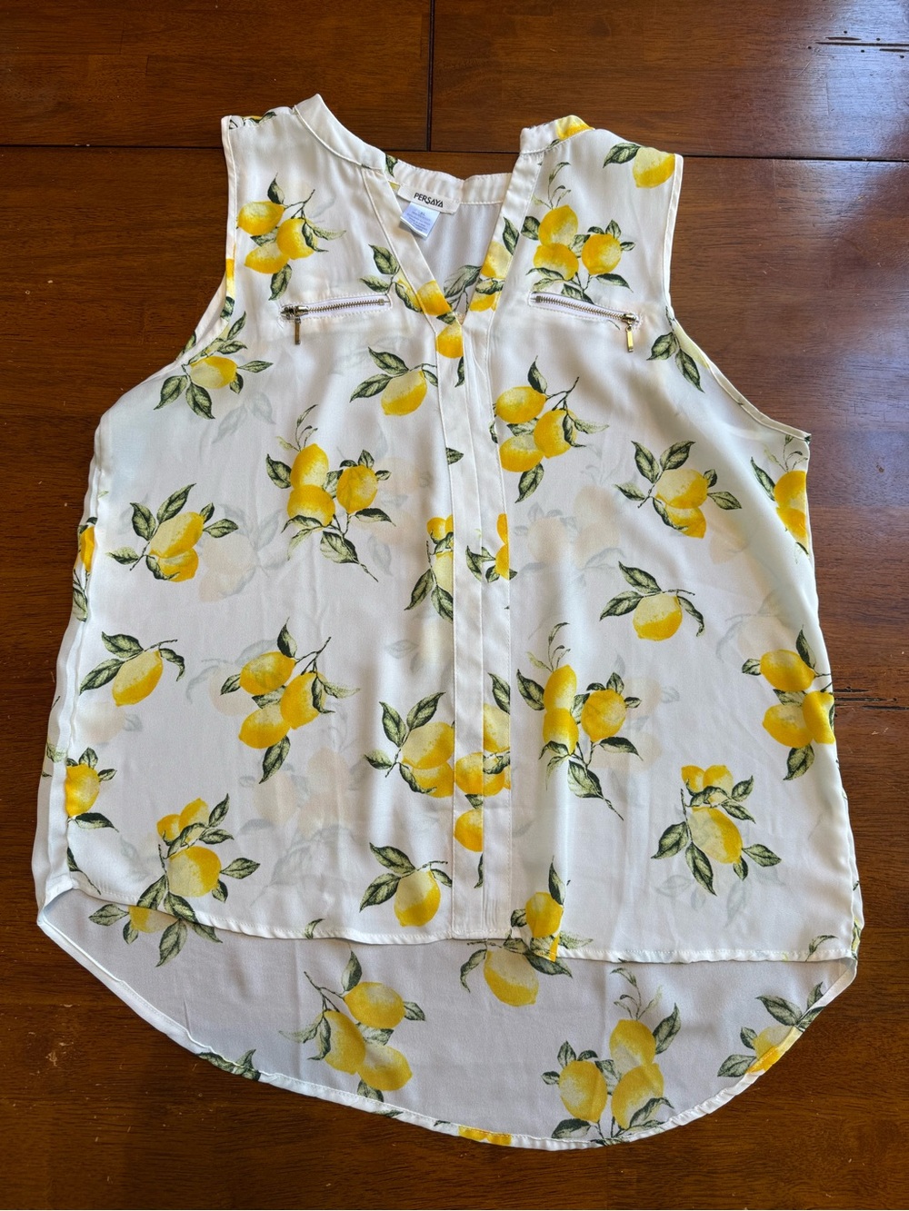Persaya Cream Camisole with Yellow Lemon Print and Green Leaves
